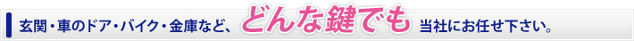 玄関・車のドア・バイク・金庫など、どんな鍵でも当社にお任せ下さい。